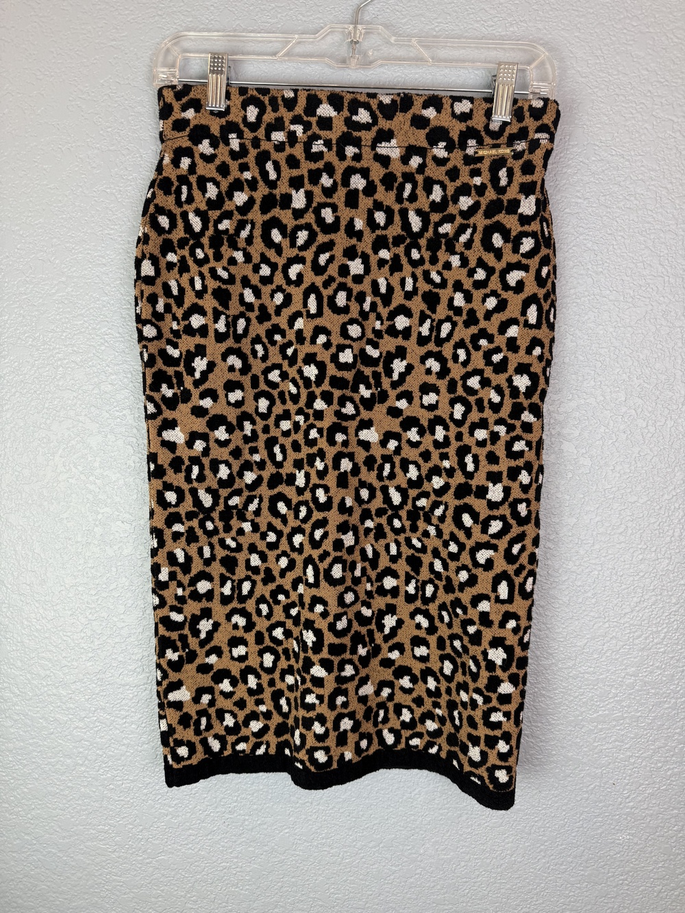 Michael Kors Skirt Womens Small Animal Print Leopard Knit Stretch Midi